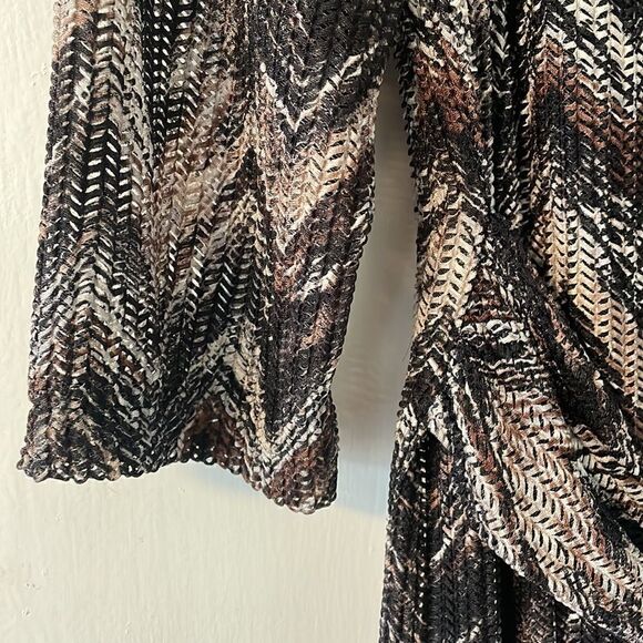 studio one new york lined earth tone chevron 3/4 sleeve dress & attached sash 12 - Picture 7 of 13